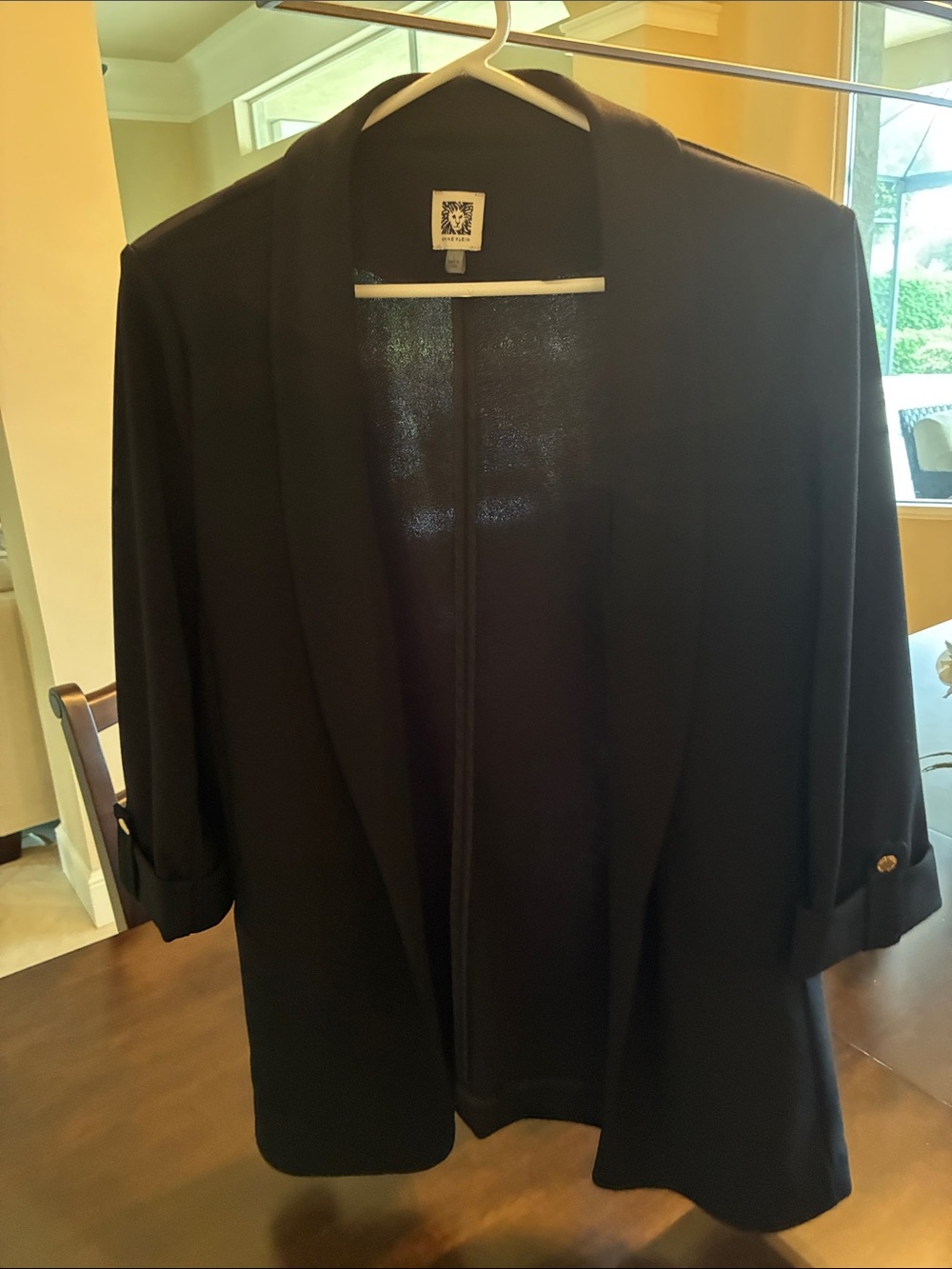 Anne Klein Black Open-Front Blazer with Rolled Sleeves